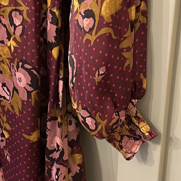 Free People Floral Long Sleeve Dress - Burgundy and Yellow - Picture 6 of 10